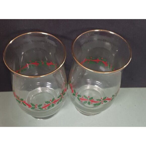 2 Libbey Vintage 12oz Arby's Holly Berry Gold Rim Glasses Tumbler - Picture 3 of 4
